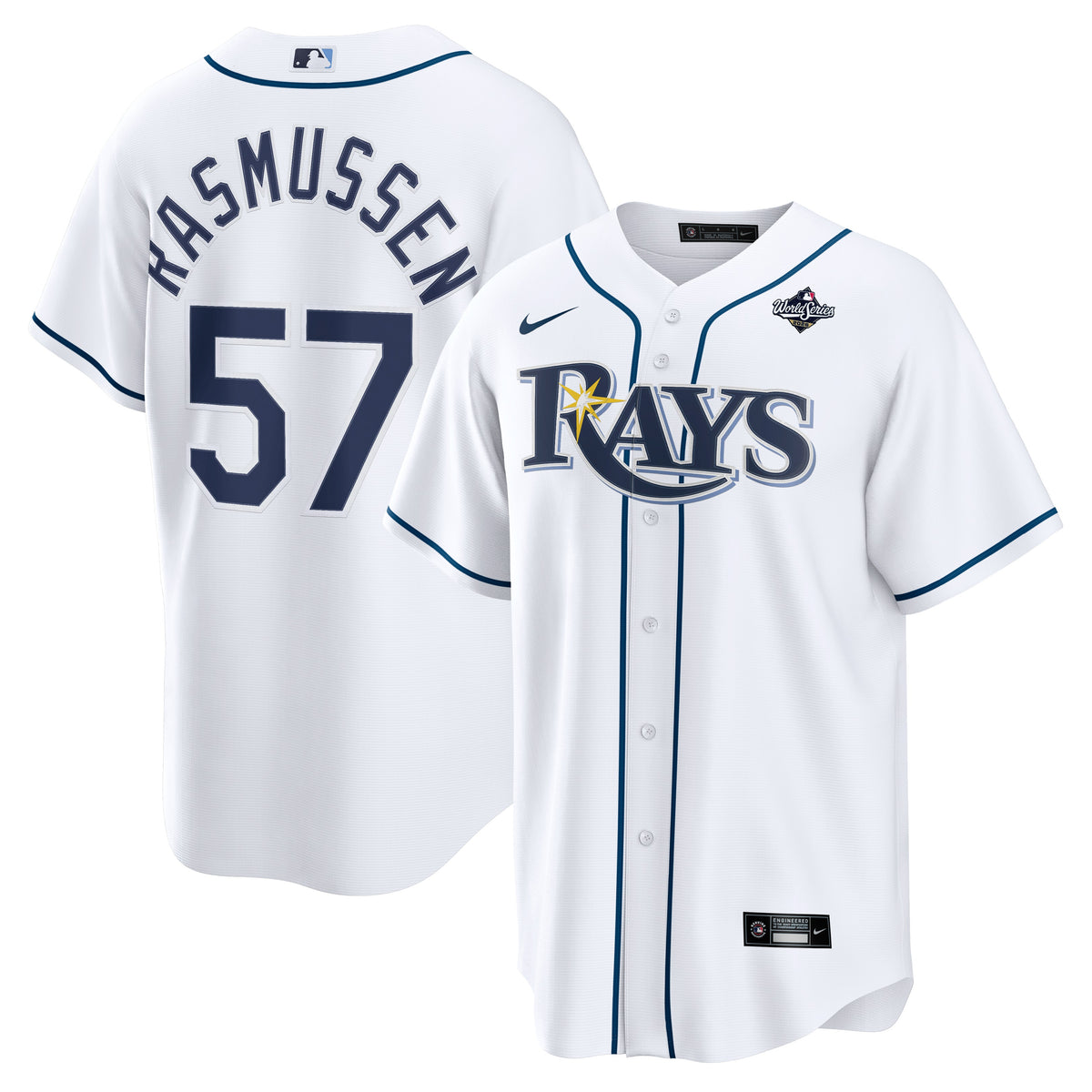 Men's Tampa Bay Rays Drew Rasmussen White 2026 World Series Home Jersey