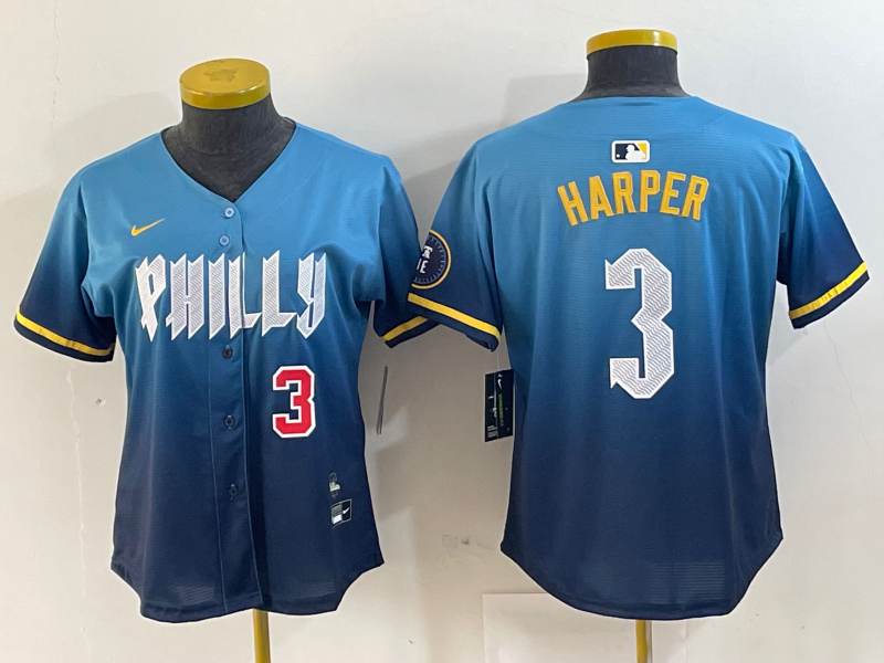 WOMEN Bryce Harper Philadelphia Phillies Blue 2024 City Connect Player Jersey