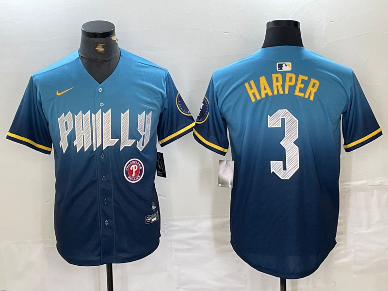 Men's Bryce Harper Philadelphia Phillies Blue 2024 City Connect Player Jersey