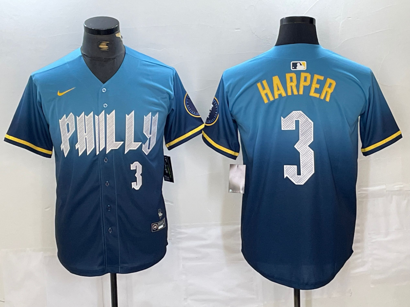 Men's Bryce Harper Philadelphia Phillies Blue 2024 City Connect Player Jersey