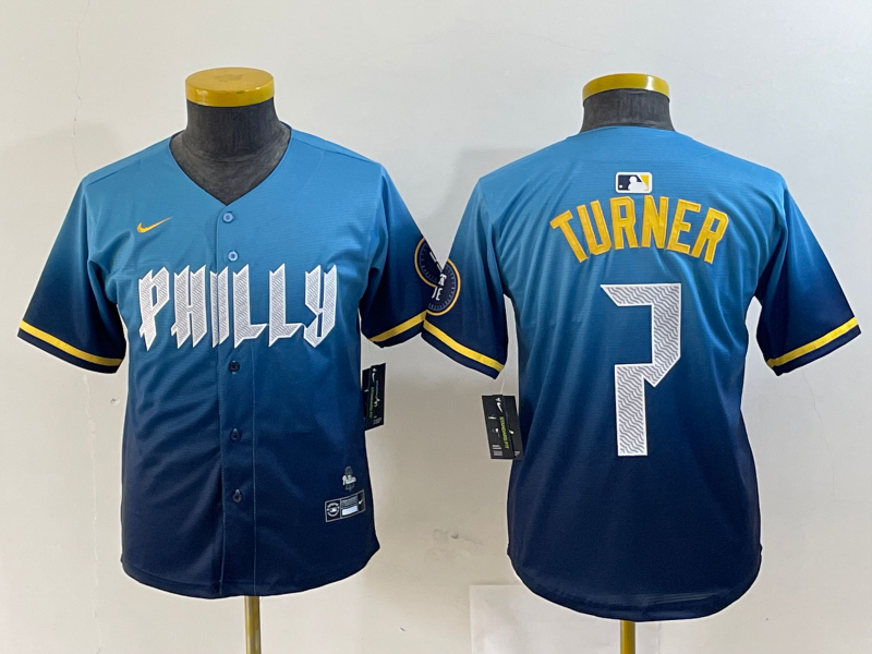 YOUTH Trea Turner Philadelphia Phillies Blue 2024 City Connect Player Jersey