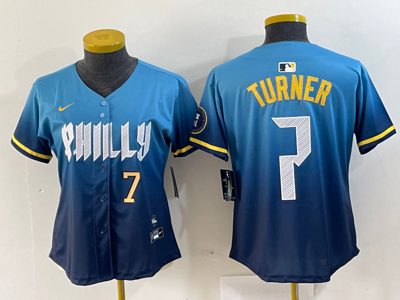 Women's Trea Turner Philadelphia Phillies Blue 2024 City Connect Player Jersey
