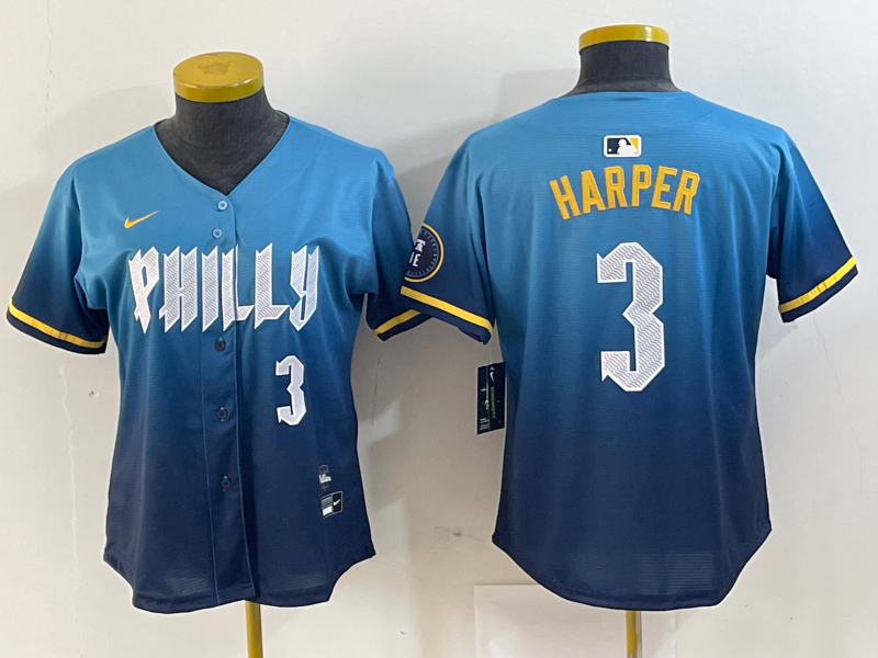WOMEN Bryce Harper Philadelphia Phillies Blue 2024 City Connect Player Jersey