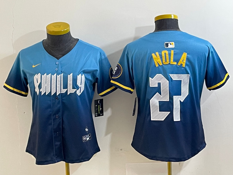 WOMEN Aaron Nola Philadelphia Phillies Blue 2024 City Connect Player Jersey