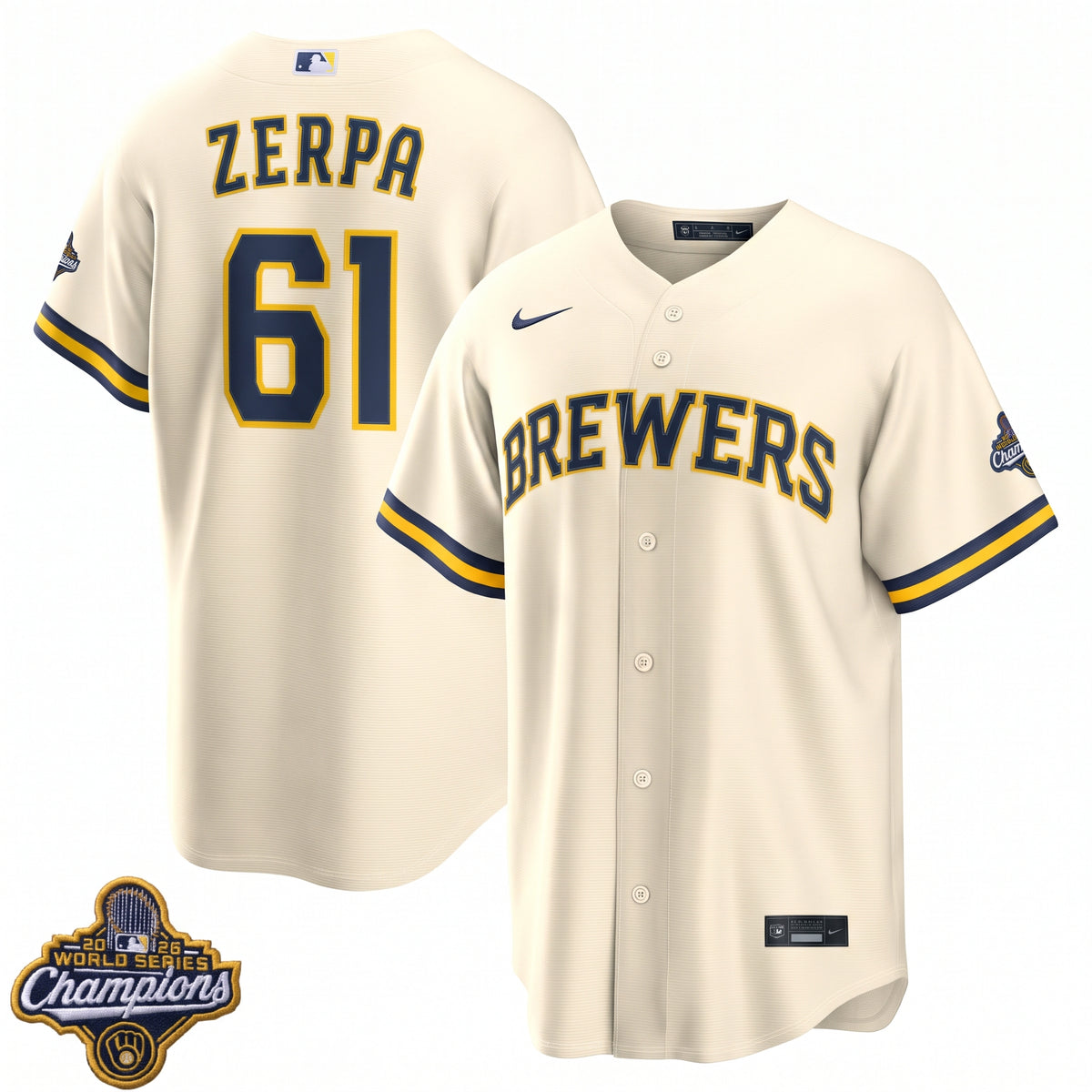 Men's Angel Zerpa Milwaukee Brewers 2026 World Series Champions Home Jersey