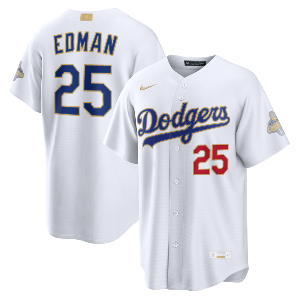 Men's Los Angeles Dodgers Tommy Edman White 2026 Gold Collection Stadium Jersey