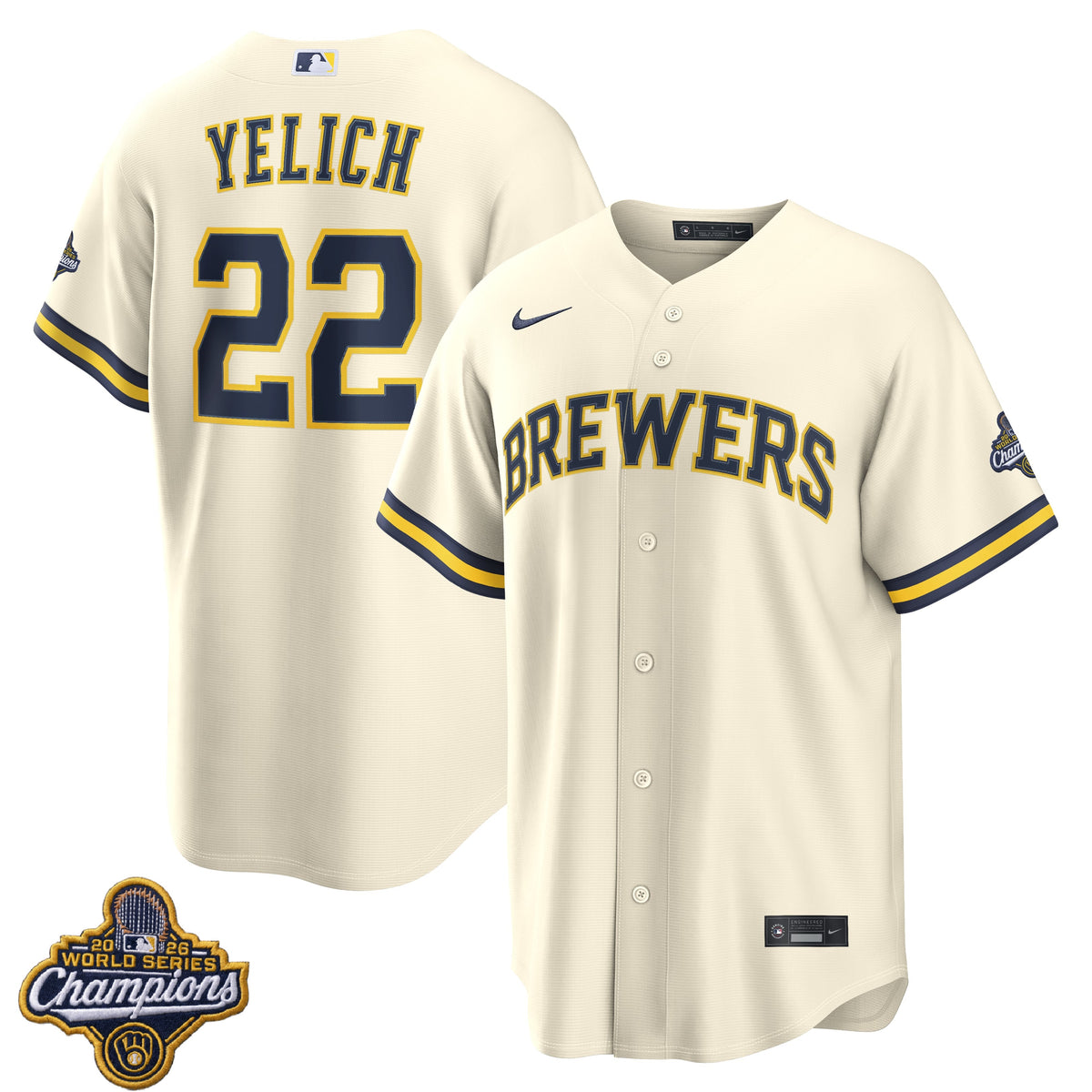 Men's Christian Yelich Milwaukee Brewers 2026 World Series Champions Home Jersey