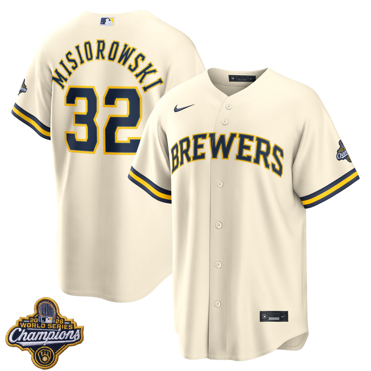 Men's Jacob Misiorowski Milwaukee Brewers 2026 World Series Champions Home Jersey