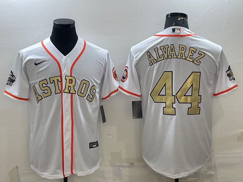 Men's Houston Astros Yordan Alvarez #44 2022 World Series White/Gold Jersey