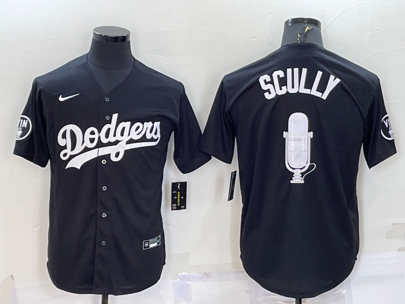 Men s Los Angeles Dodgers 67 Vin Scully Black Stitched Fashion