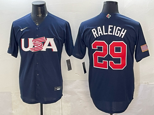 Men's Cal Raleigh Navy USA Baseball World Baseball Classic Jersey