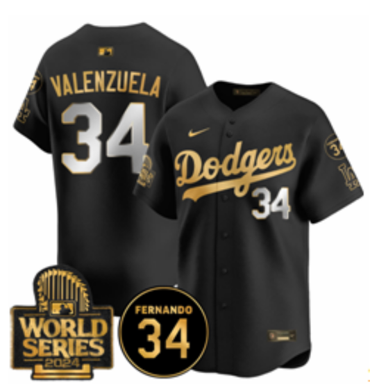 Men's Fernando Valenzuela Los Angeles Dodgers 2024 World Series Champions Black/Gold Jersey