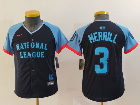 YOUTH National League Jackson Merrill Navy 2024 All-Star Game Player Jersey