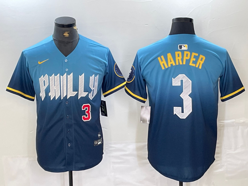 Men's Bryce Harper Philadelphia Phillies  Blue 2024 City Connect Player Jersey