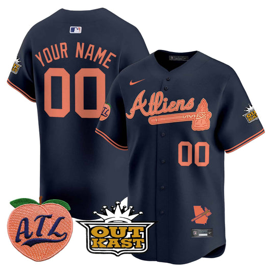 Men’s Atlanta Braves Atliens & Peach Vapor Premier  CUSTOM Jersey – All Stitched