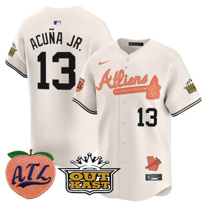 Men’s Ronald Acuna Jr. Atlanta Braves Atliens & Peach Vapor Premier Jersey – All Stitched