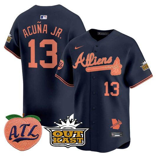 Men’s Ronald Acuna Jr. Atlanta Braves Atliens & Peach Vapor Premier Jersey – All Stitched