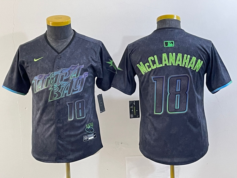 YOUTH Shane McClanahan Tampa Bay Rays  Charcoal 2024 City Connect Player Jersey