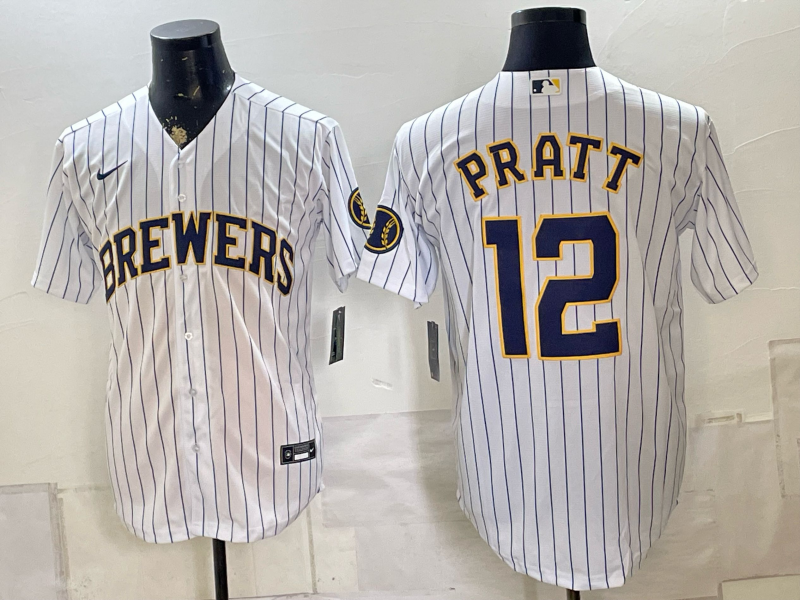 Men's Cooper Pratt Milwaukee Brewers Player White  Jersey