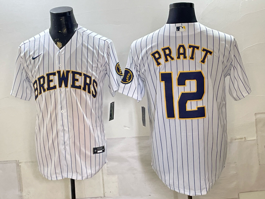Men's Cooper Pratt Milwaukee Brewers Player White  Jersey