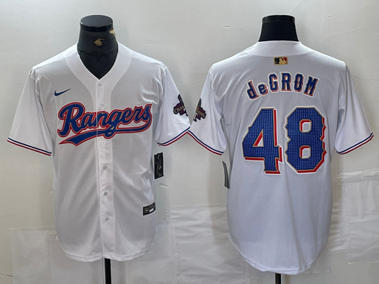 Men's Texas Rangers Jacob deGrom White 2024 Gold Collection Player Jersey
