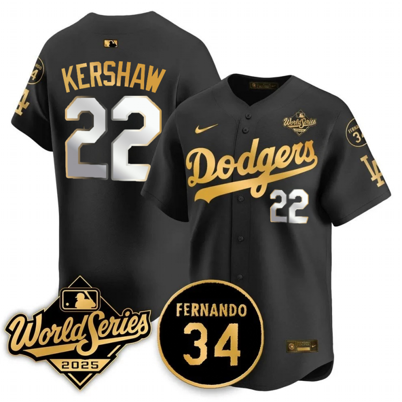 Men's Clayton Kershaw Los Angeles Dodgers 2025 World Series Champions Black/Gold/White Jersey