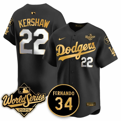 Men's Clayton Kershaw Los Angeles Dodgers 2025 World Series Champions Black/Gold/White Jersey