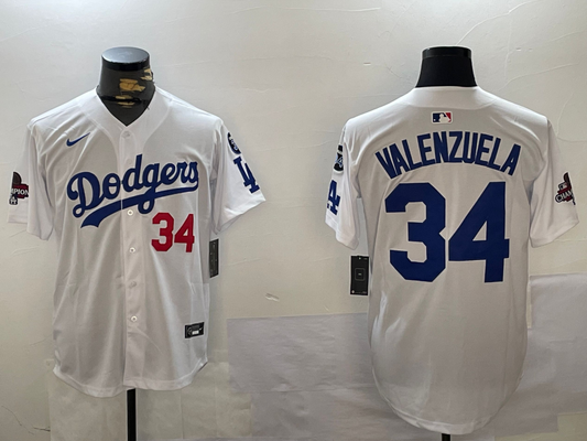 Men's Los Angeles Dodgers Fernando Valenzuela White 2024 World Series Champions Jersey