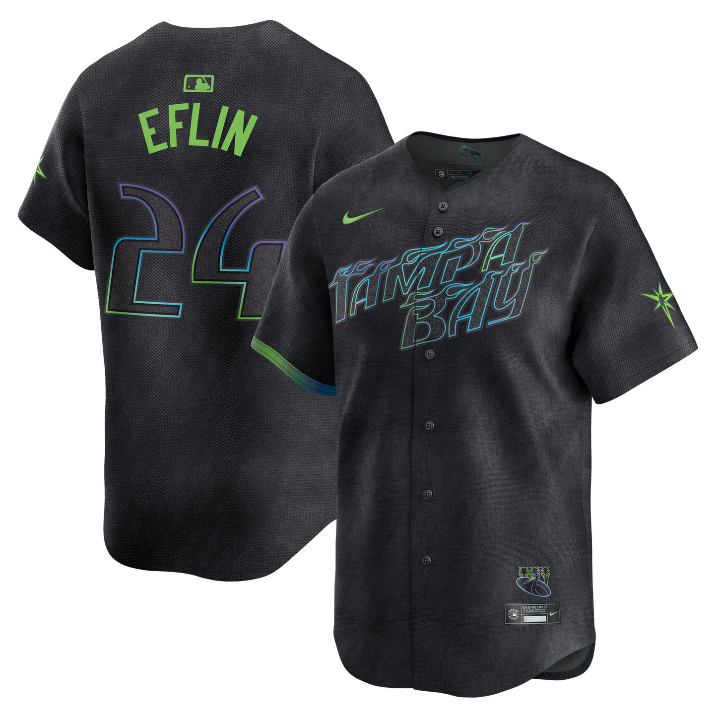 Men's Tampa Bay Rays ZACH EFLIN Charcoal 2024 City Connect Player Jersey