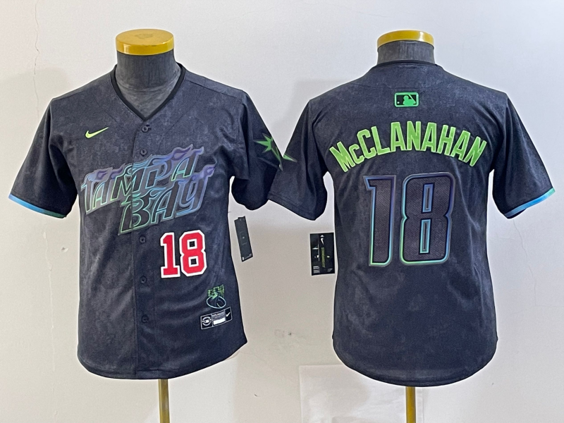 YOUTH Shane McClanahan Tampa Bay Rays  Charcoal 2024 City Connect Player Jersey