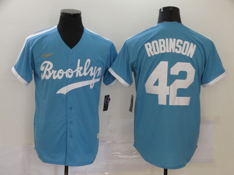 Men's Brooklyn Dodgers Jackie Robinson Light Blue Cooperstown Collection Jersey