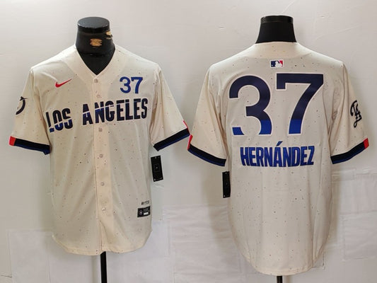 Men's Los Angeles Dodgers Teoscar Hernández Cream 2024 City Connect Player Jersey