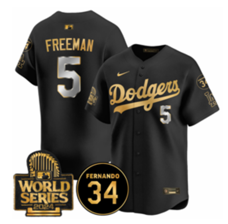 Men's Freddie Freeman Los Angeles Dodgers 2024 World Series Champions Black/Gold Jersey