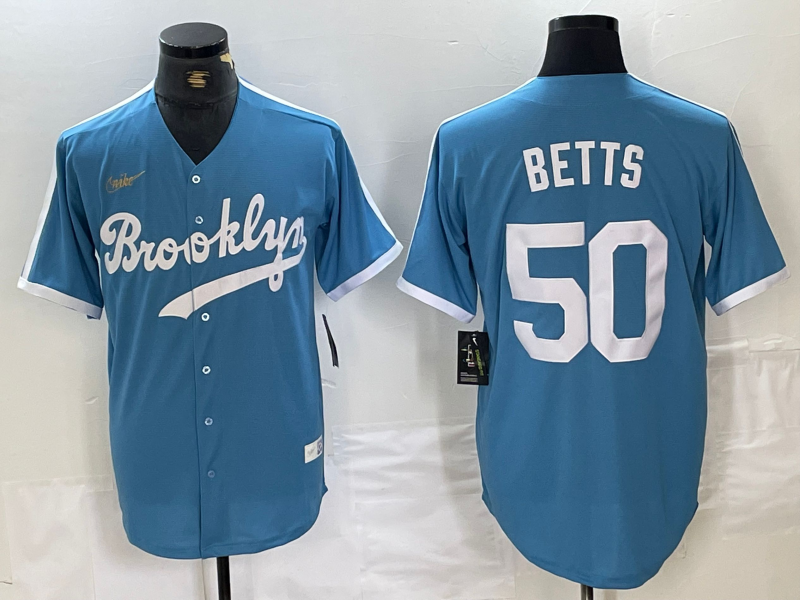 Men's Brooklyn Dodgers Mookie Betts Light Blue Cooperstown Collection Jersey