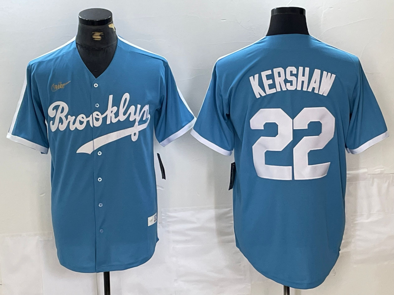Men's Brooklyn Dodgers Clayton Kershaw Light Blue Cooperstown Collection Jersey