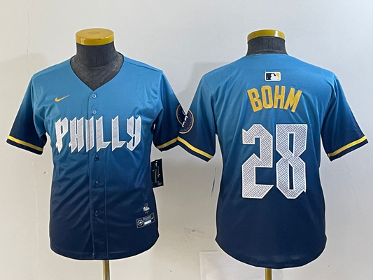 YOUTH Alec Bohm Philadelphia Phillies  Blue 2024 City Connect Player Jersey