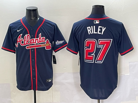 Men's Atlanta Braves Austin Riley Navy 2025 Speedway Classic Alternate Player Jersey