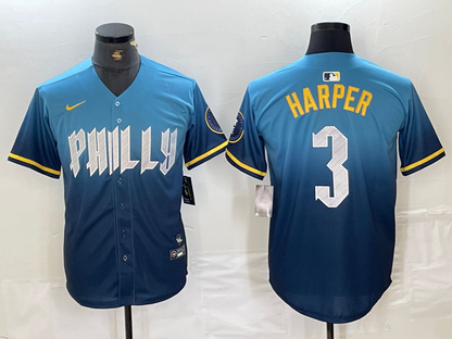 Men's Bryce Harper Philadelphia Phillies  Blue 2024 City Connect Player Jersey
