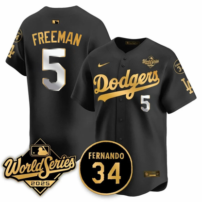 Men's Freddie Freeman Los Angeles Dodgers 2025 World Series Champions Black/Gold/White Jersey