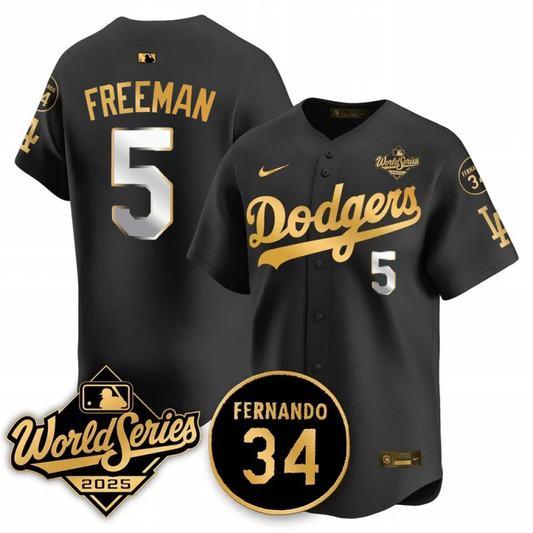 Men's Freddie Freeman Los Angeles Dodgers 2025 World Series Champions Black/Gold/White Jersey