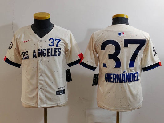 Youth Los Angeles Dodgers Teoscar Hernández Cream 2024 City Connect Player Jersey