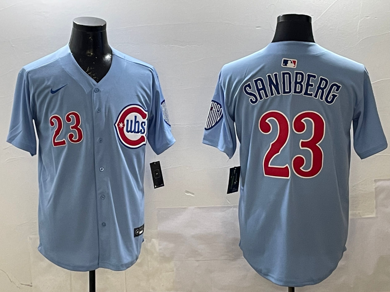 Men's Chicago Cubs Ryne Sandberg Baby Blue 2nd Alternate Player Jersey