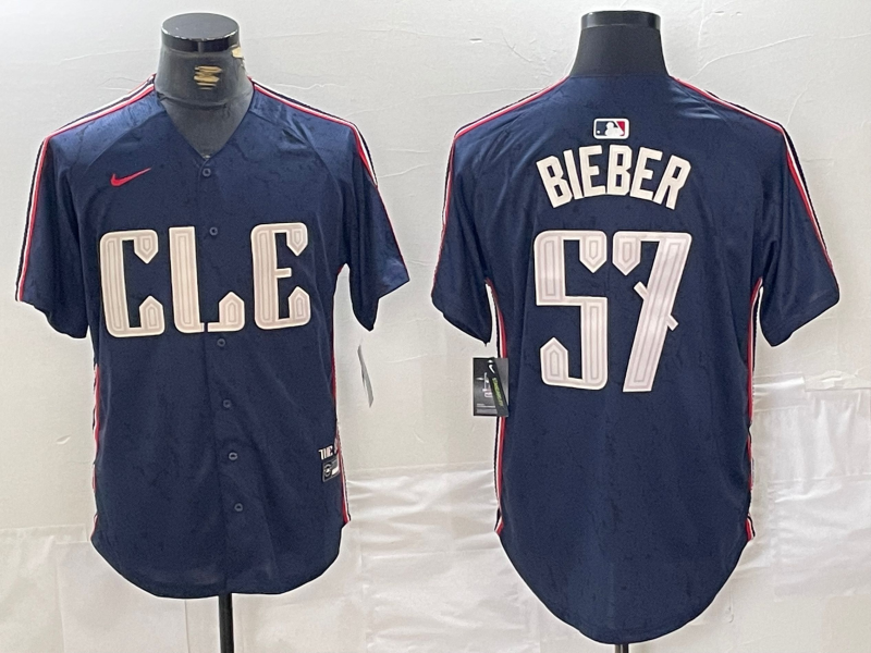 Men's Shane Bieber Cleveland Guardians Navy 2024 City Connect Jersey