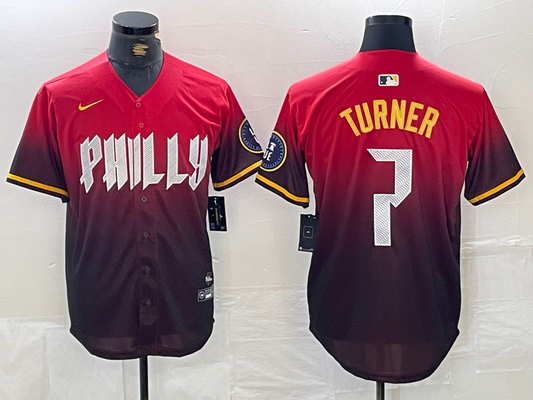 Men's Philadelphia Phillies Trea Turner RED 2024 City Connect Player Jersey