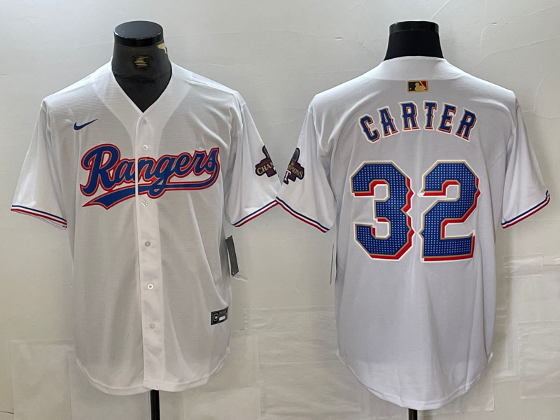 Men's Texas Rangers Evan Carter White 2024 Gold Collection Player Jersey