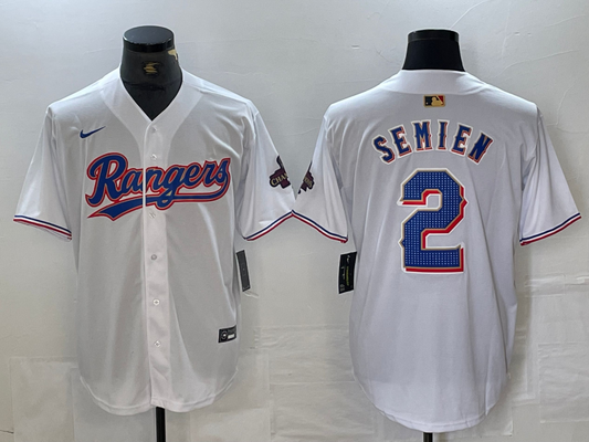 Men's Texas Rangers Marcus Semien White 2024 Gold Collection Player Jersey