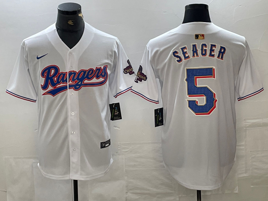 Men's Texas Rangers Corey Seager White 2024 Gold Collection Player Jersey