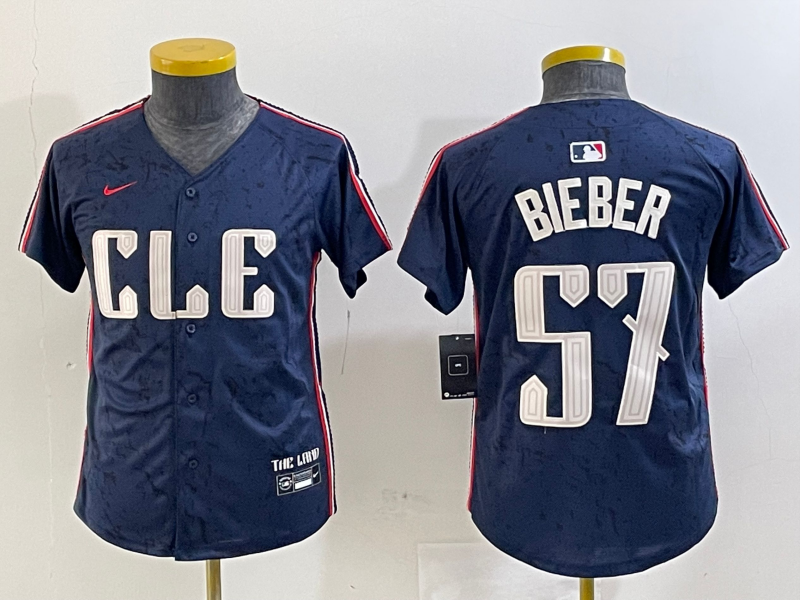 Youth Shane Bieber Cleveland Guardians Navy 2024 City Connect Jersey