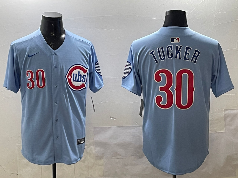 Men's Chicago Cubs Kyle Tucker Baby Blue 2nd Alternate Player Jersey