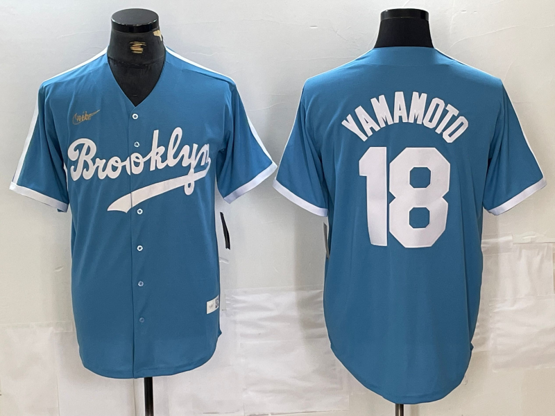 Men's Brooklyn Dodgers Yoshinobu Yamamoto Light Blue Cooperstown Collection Jersey
